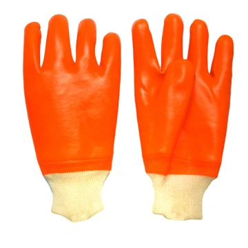 Fluorescent PVC dipped glove cold resistant white knit wrist